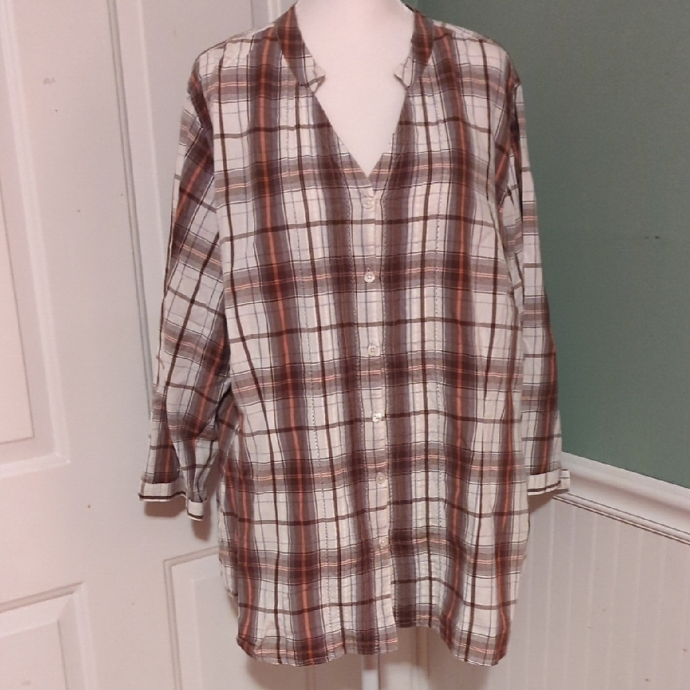 Fashion Bug Womens V Neck Plaid Top Plus Size 22W 24W